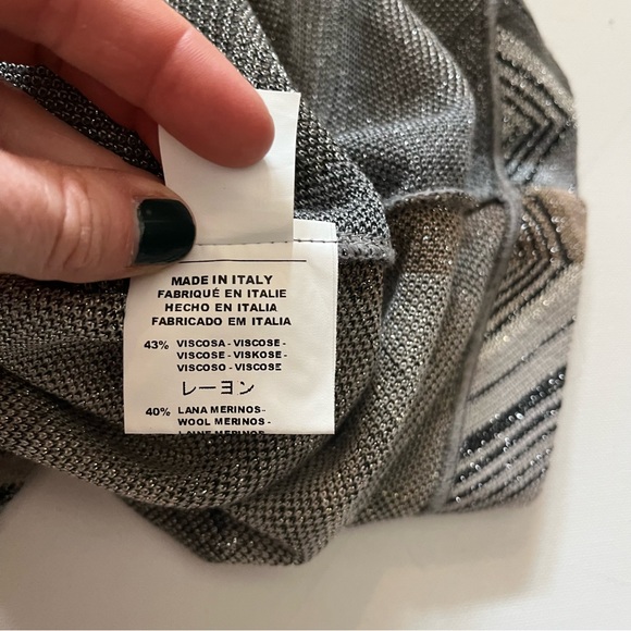 MISSONI Italy Sleeveless Knit Dress Chevron Black Mint Grey Shimmer size 10 - Picture 9 of 9